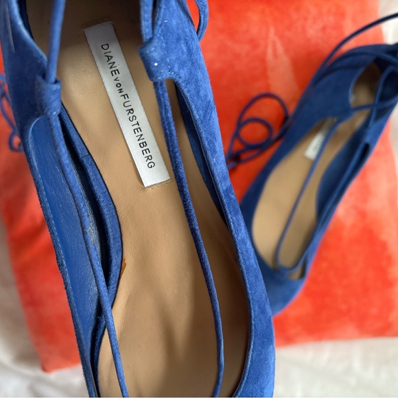 Diane Von Furstenberg Shoes - Diane von Furstenberg size 7.5 blue suede ankle wrap flats